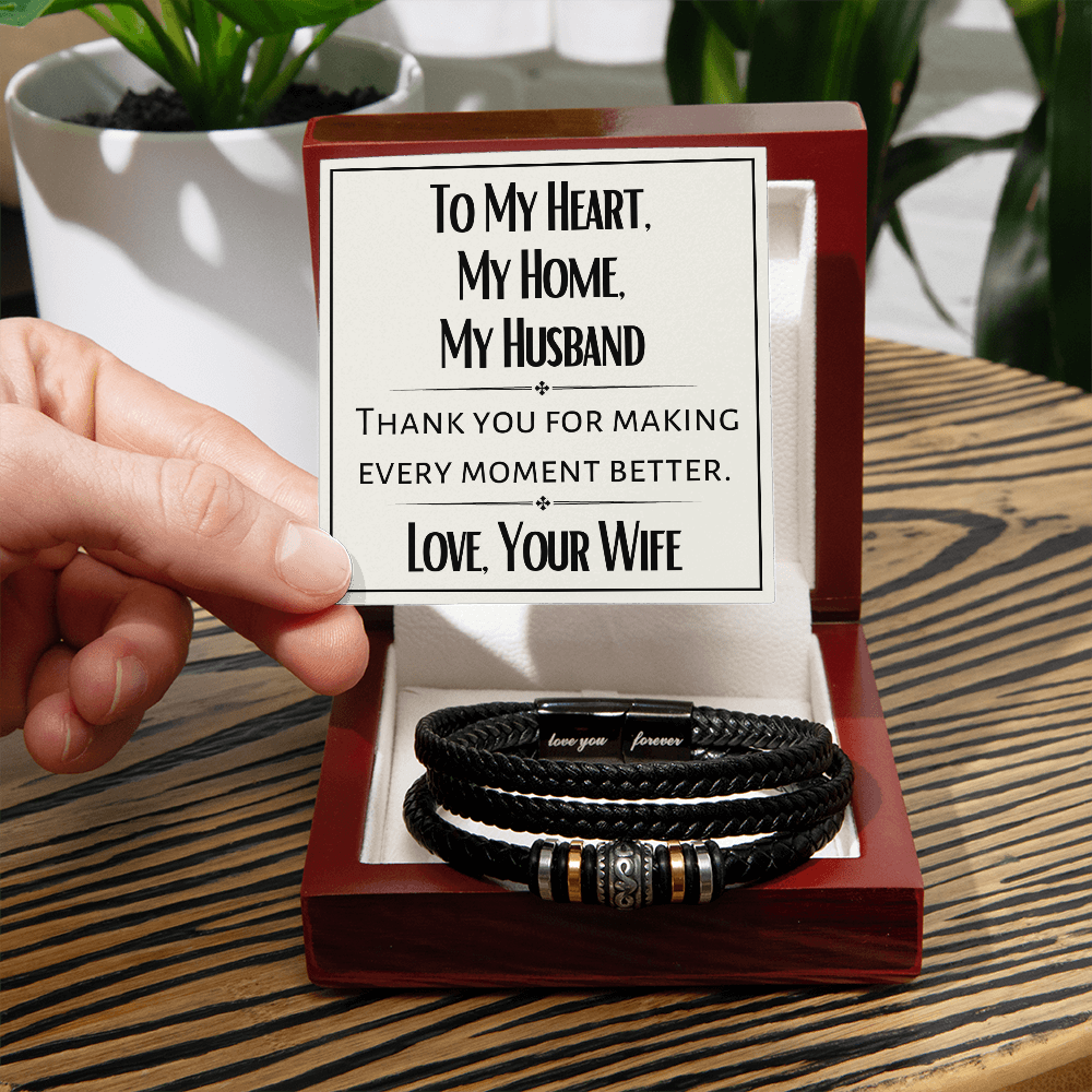 To My Husband Message Card Men's Leather Bracelet PerfPiece Luxury Box