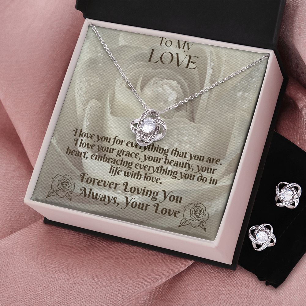 To My Love From Your love, To My Wife From Husband Love Knot Necklace & Earring Set