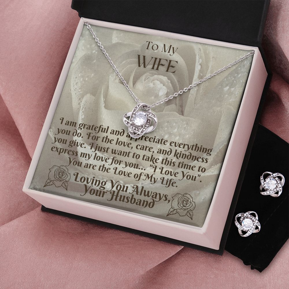 To My Wife From Husband, Love Knot Necklace & Earring Set