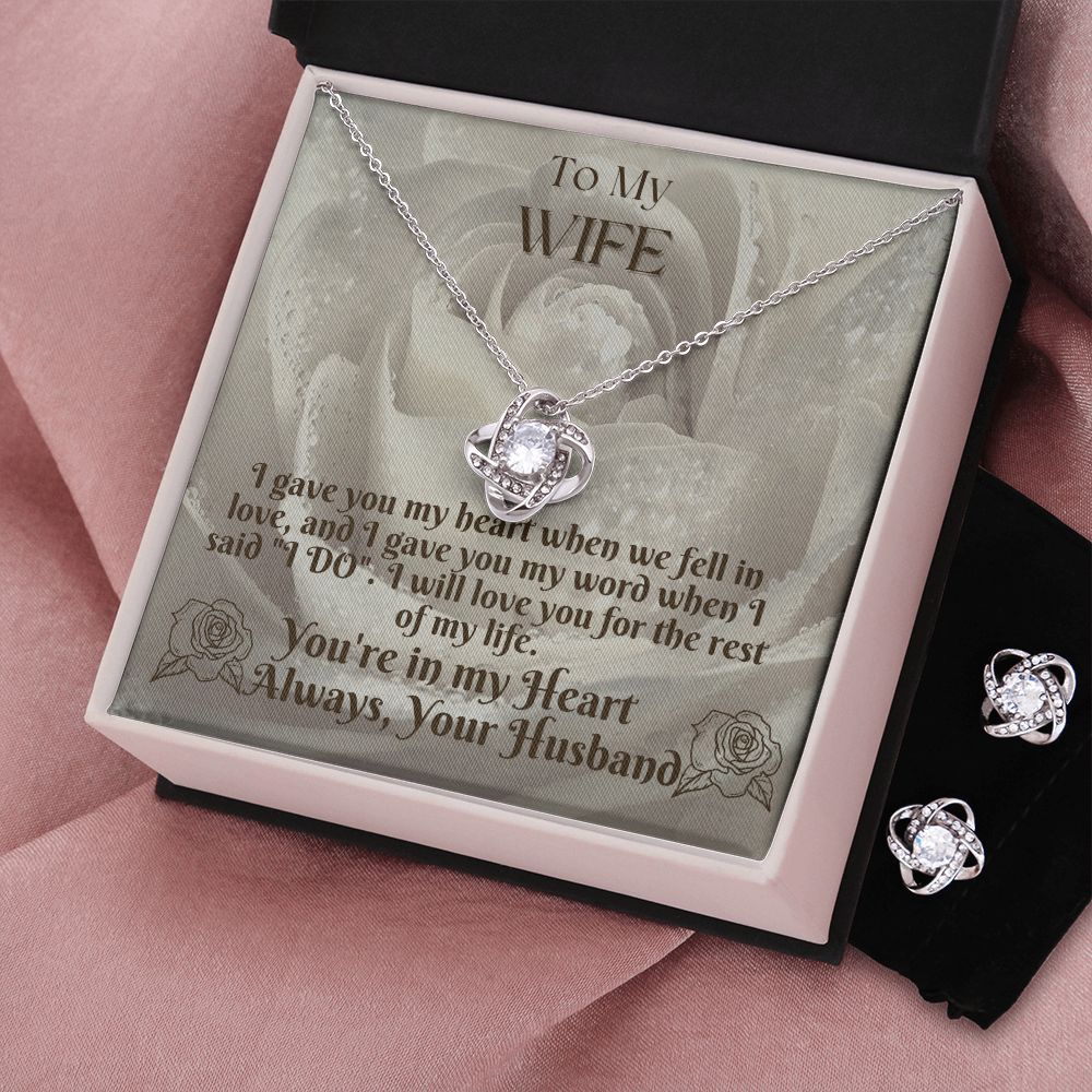 To My Wife From Husband, Love Knot Necklace & Earring Set