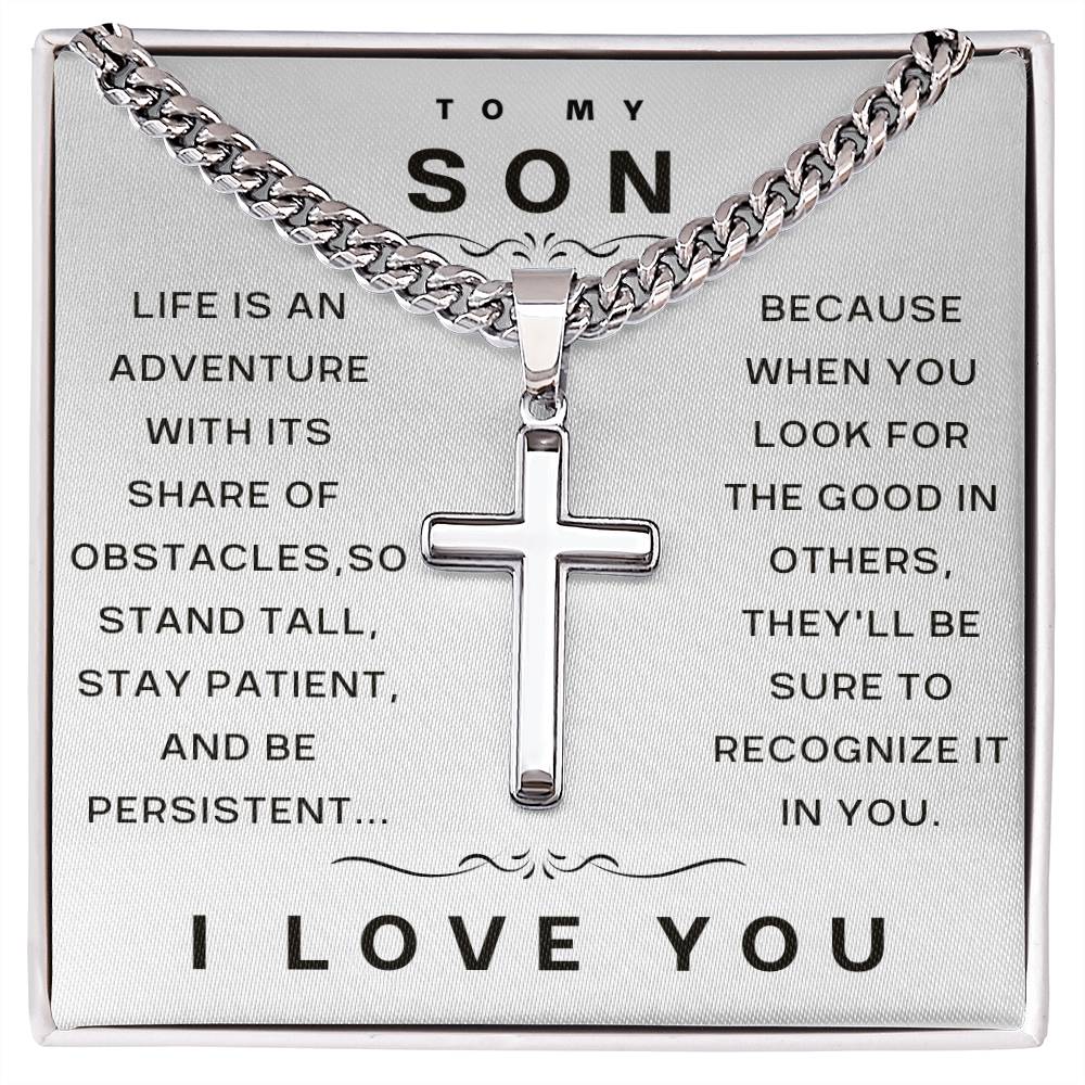 Look For The Good In Others - Cuban Chain With Artisan Cross & Engraving