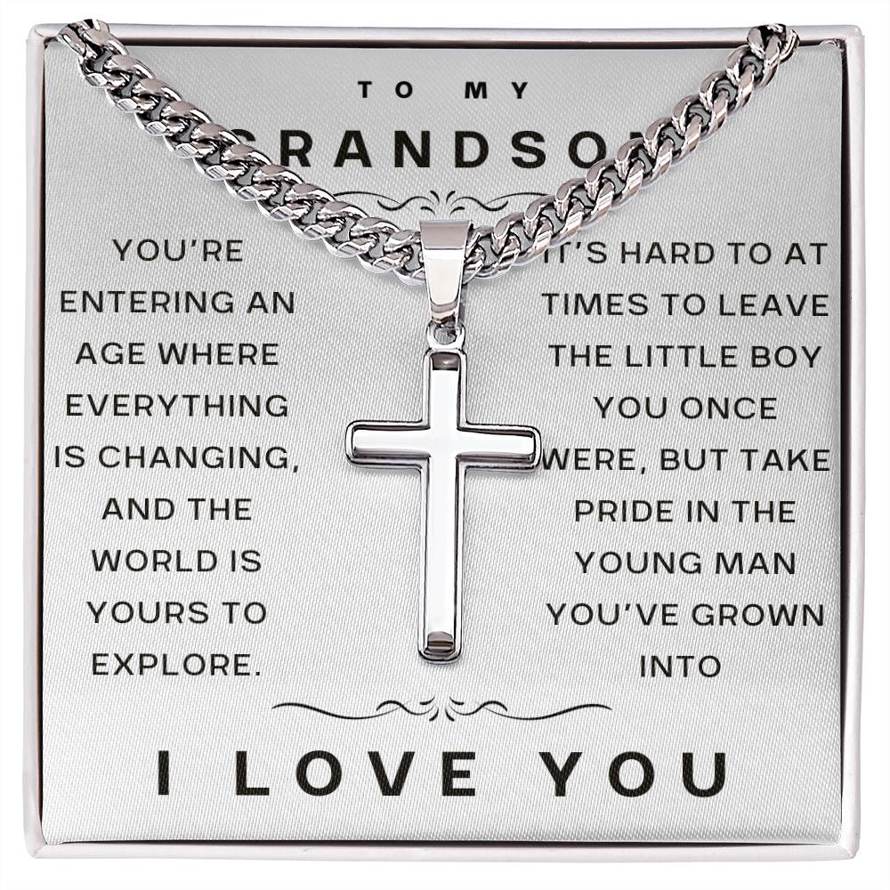 World Is Yours To Explore - Cuban Chain with Artisan Cross & Engraving