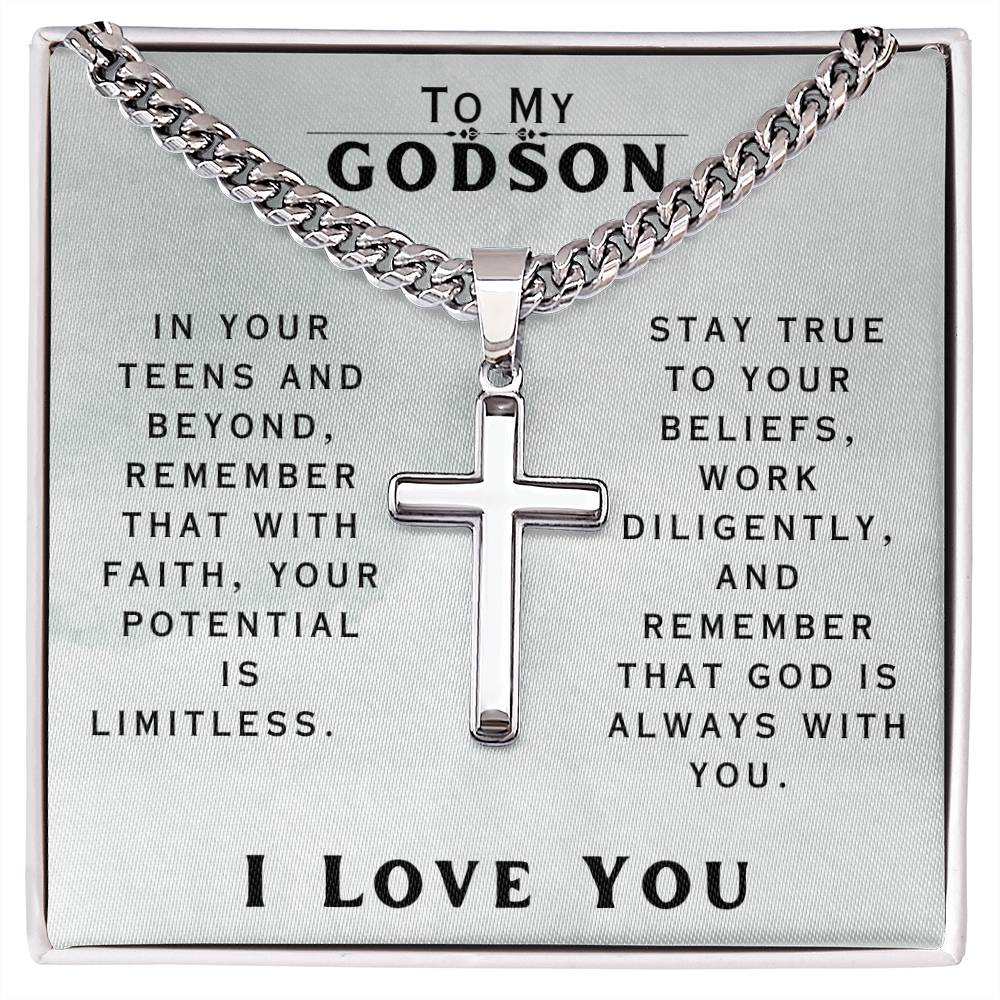 God is always with You - Cuban Chain with Artisan Cross Necklace