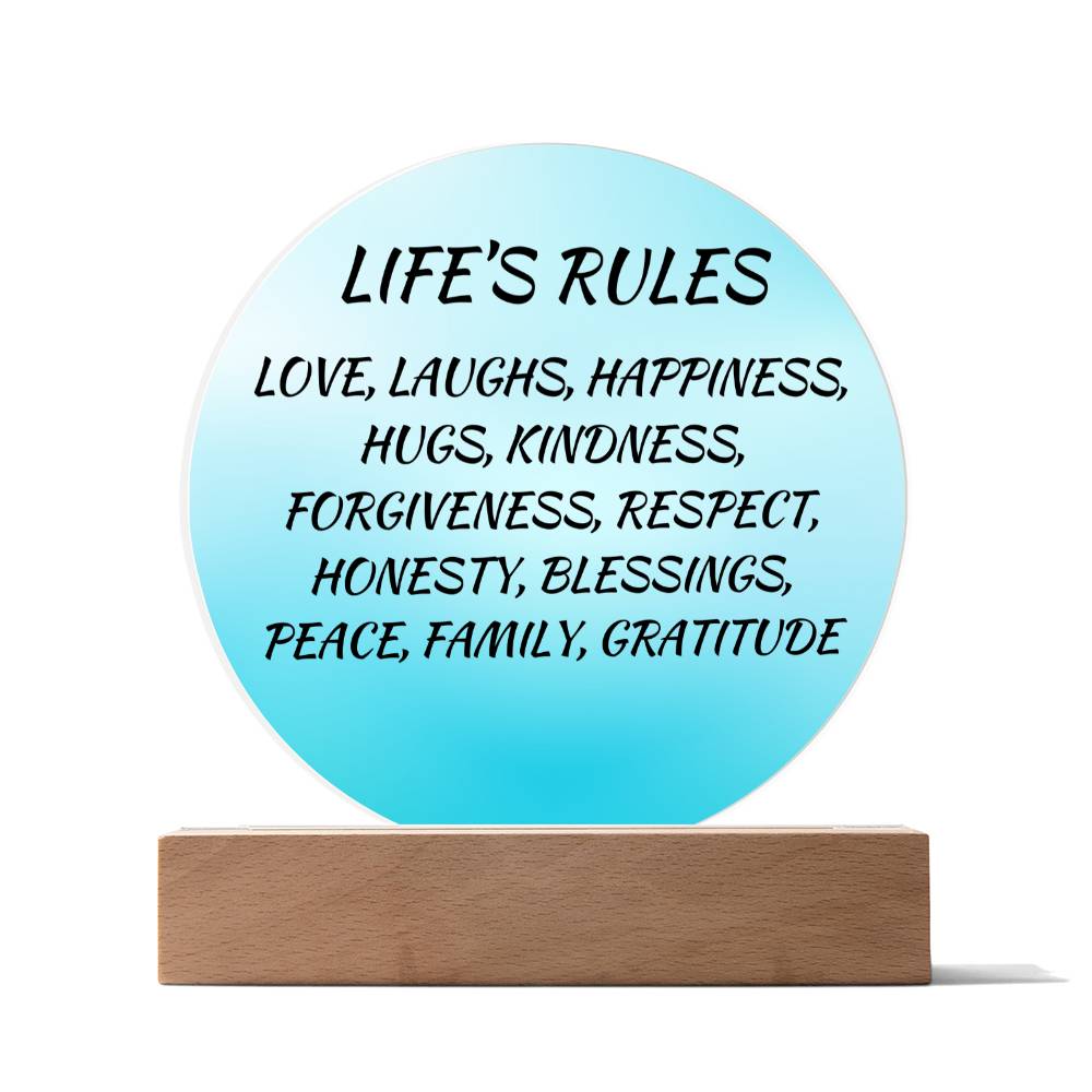 Life's Rules-Printed Circle Acrylic Plaque