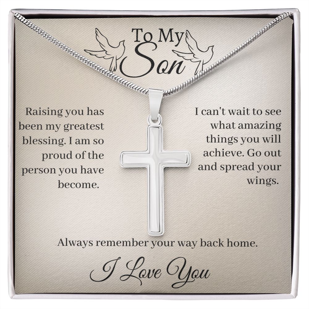 To My Son-Spread Your Wings- Artisan-crafted Stainless Cross Necklace