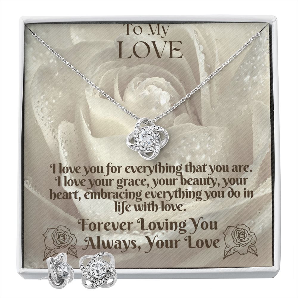 To My Love From Your love, To My Wife From Husband Love Knot Necklace & Earring Set