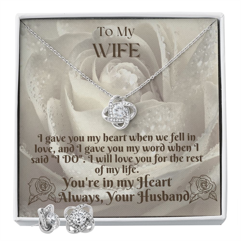 To My Wife From Husband, Love Knot Necklace & Earring Set