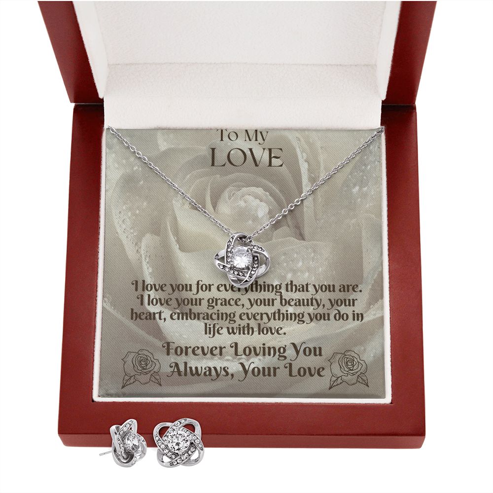To My Love From Your love, To My Wife From Husband Love Knot Necklace & Earring Set
