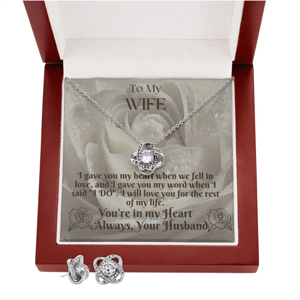 To My Wife From Husband, Love Knot Necklace & Earring Set