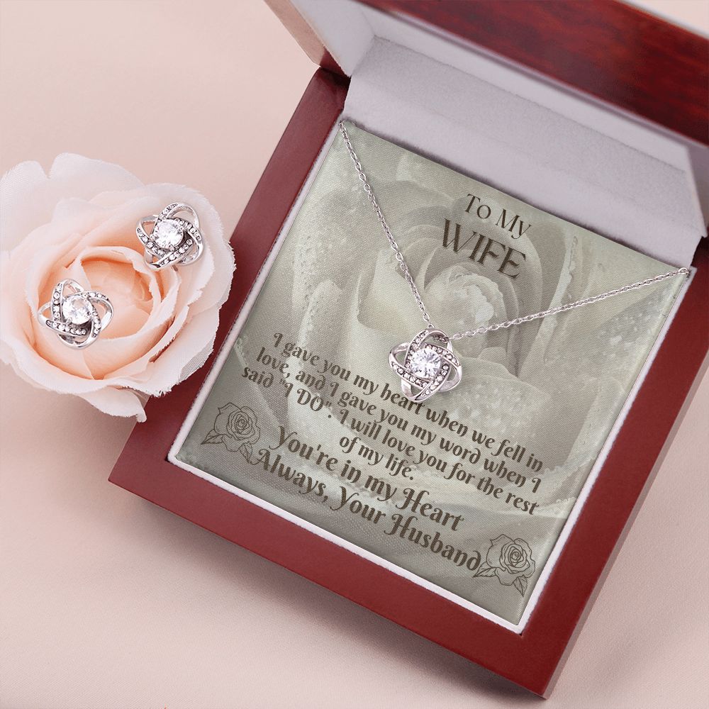 To My Wife From Husband, Love Knot Necklace & Earring Set