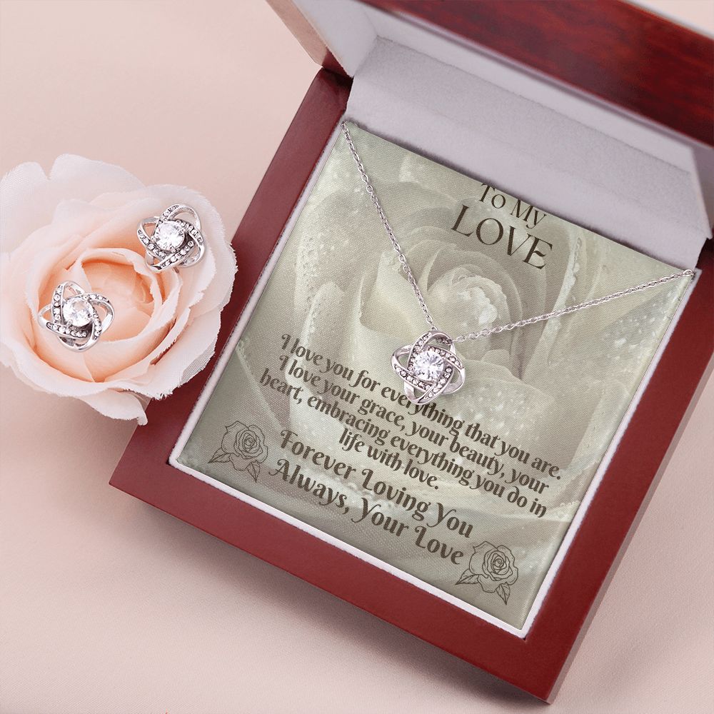 To My Love From Your love, To My Wife From Husband Love Knot Necklace & Earring Set
