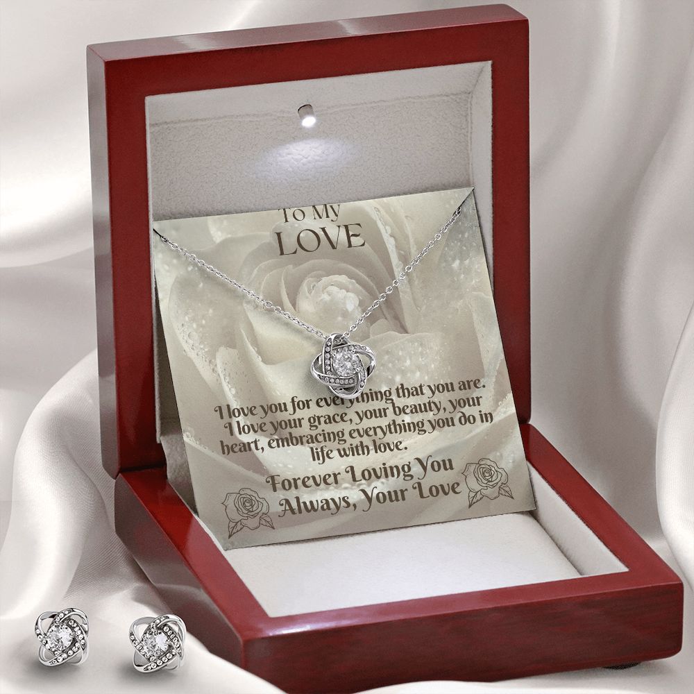 To My Love From Your love, To My Wife From Husband Love Knot Necklace & Earring Set