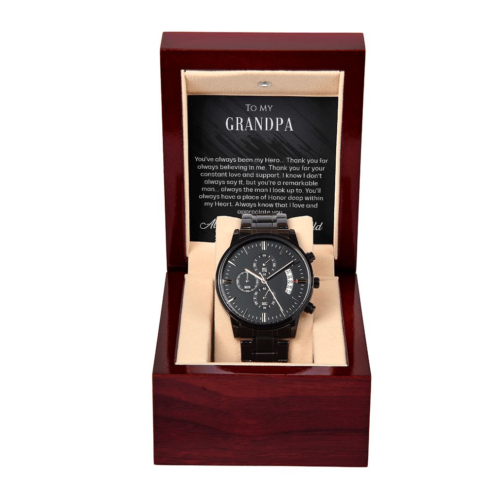 To My Grandpa, My Hero, Black Chronograph Watch