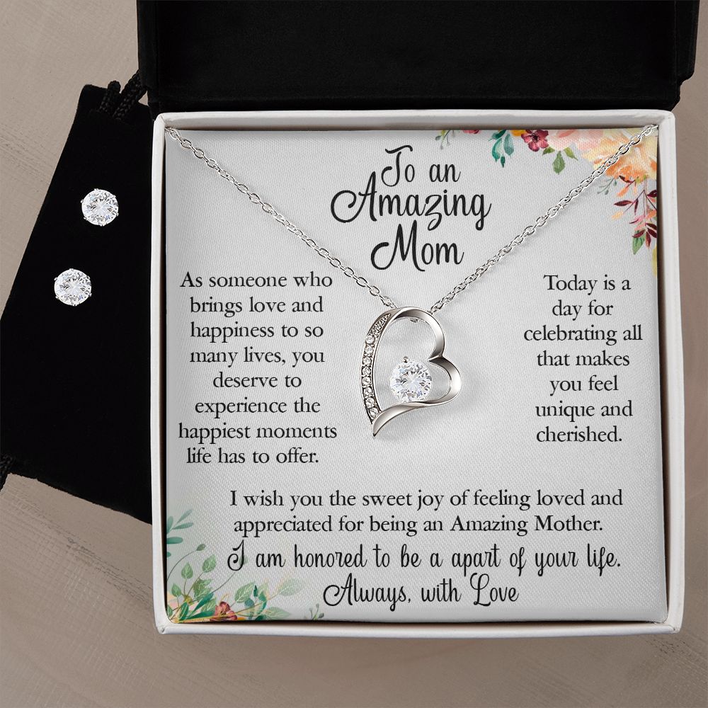 To an Amazing Mom, Special Day, Forever Love Necklace & Cubic Zirconia Earring Set