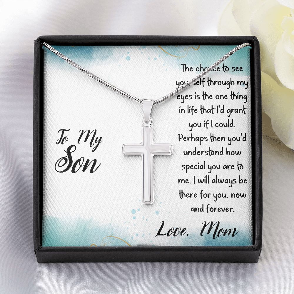 To My Son - Love, Mom - Cross Necklace