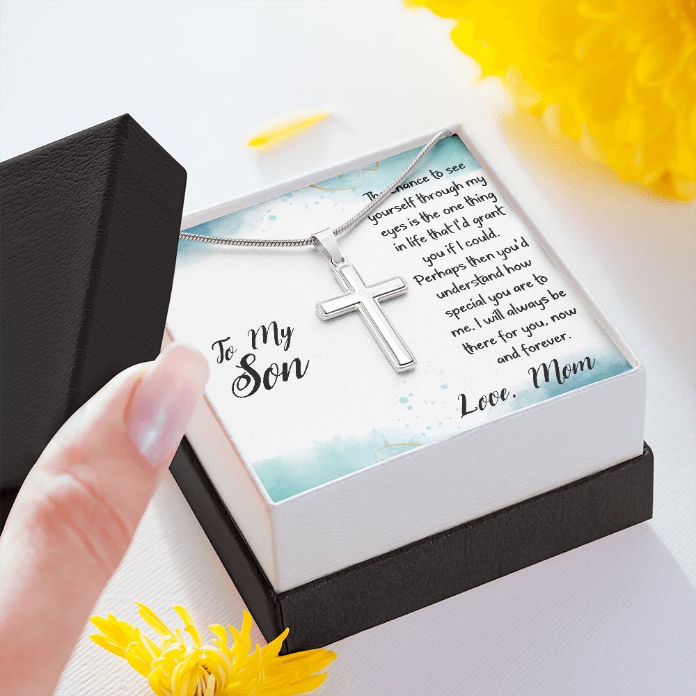 To My Son - Love, Mom - Cross Necklace