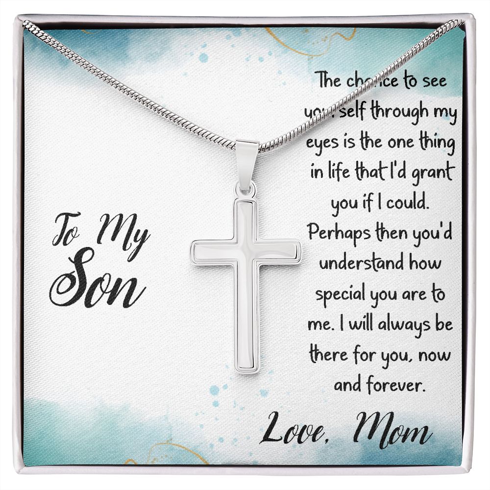 To My Son - Love, Mom - Cross Necklace