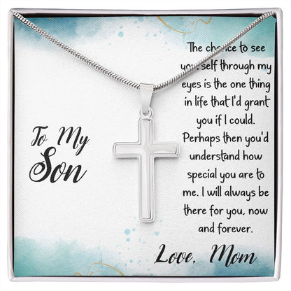 To My Son - Love, Mom - Cross Necklace