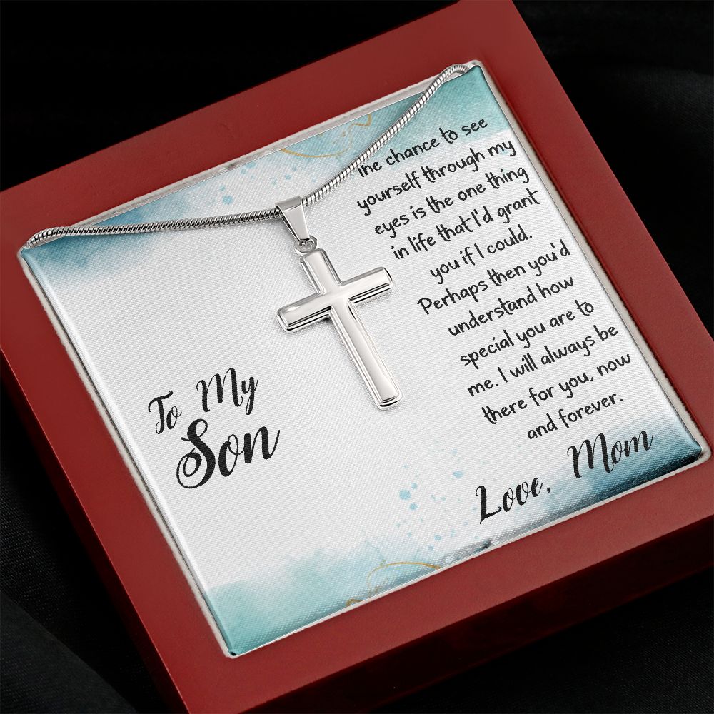 To My Son - Love, Mom - Cross Necklace