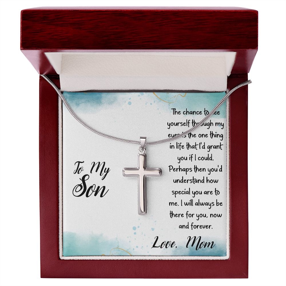 To My Son - Love, Mom - Cross Necklace